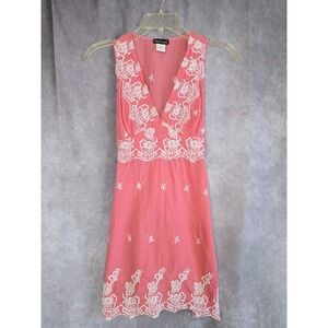 Wet Seal Pink Embroidered Deep V Neck Mini Dress Empire Waist M Y2K Boho